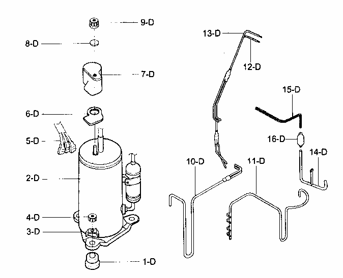 Compressor Parts Diagram and Parts List for 58072187300  Kenmore Air Conditioner