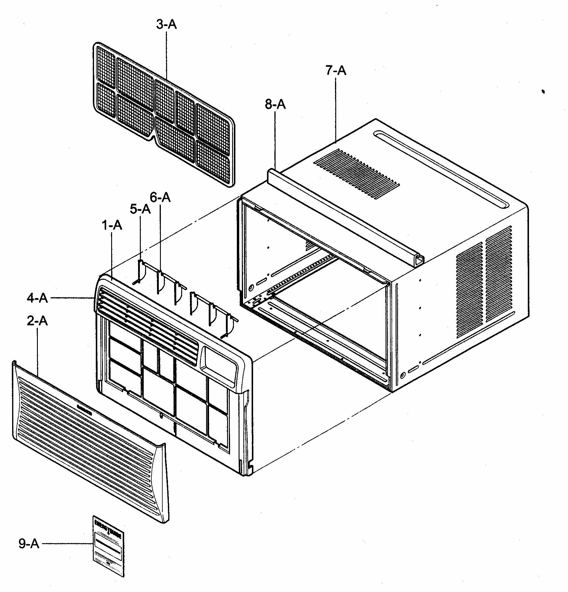 Cabinet/front Grille Assy Diagram and Parts List for 58074125400  Kenmore Air Conditioner