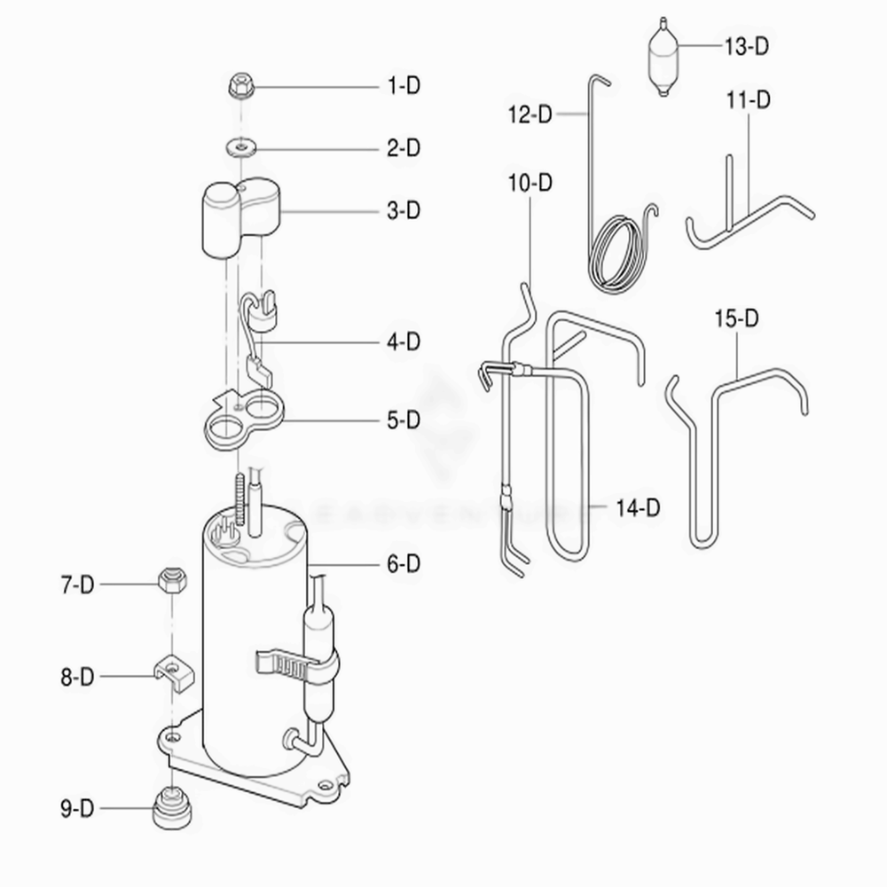Compressor Parts Diagram and Parts List for 580 AWYASRU LG Air Conditioner