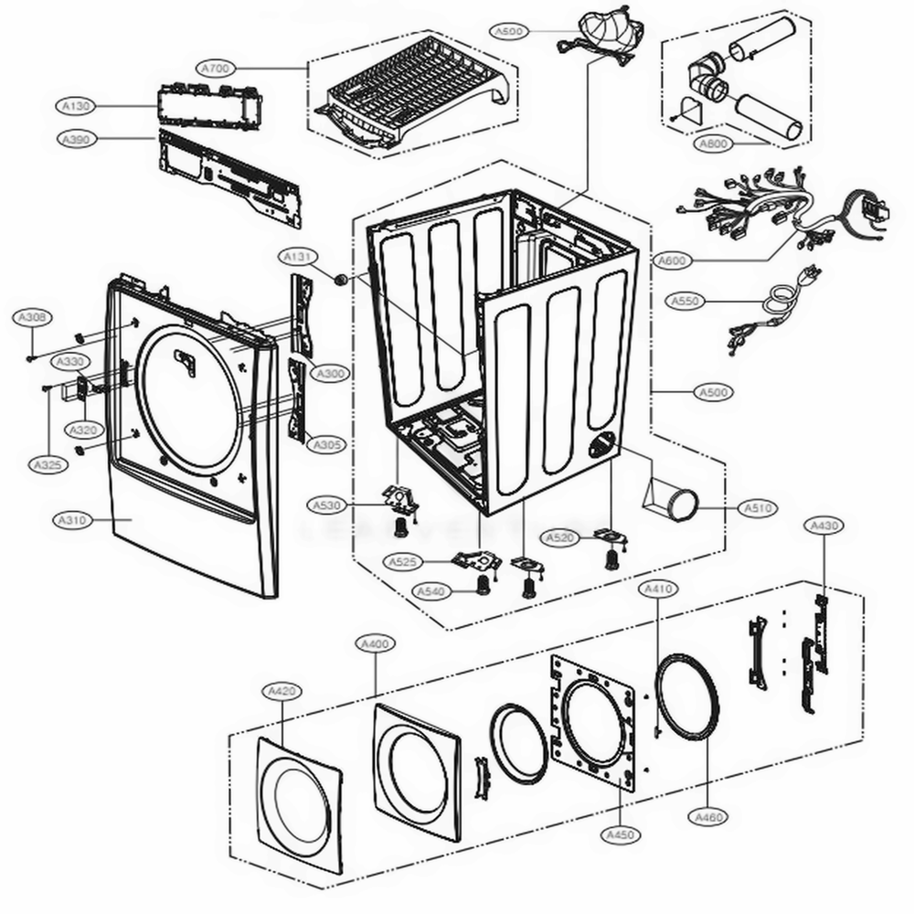 Cabinet And Door Assembly Gas Type Diagram and Parts List for 91583 ASTESEU LG Dryer