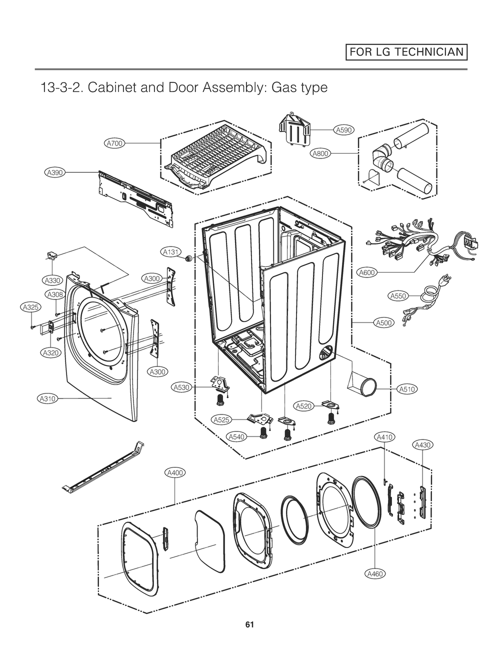 Cabinet And Door Assembly Diagram and Parts List for RN1393AS ABWEEUS LG Dryer