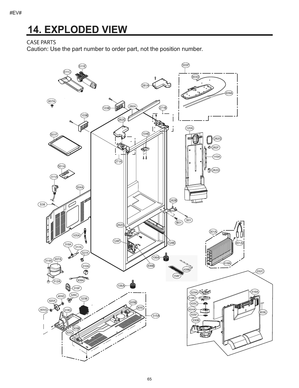 Case Parts Diagram and Parts List for 71323 ASTCSE5 LG Refrigerator