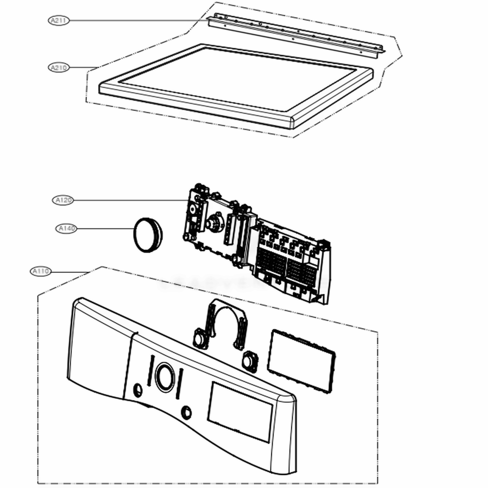 Control Panel And Plate Assembly Diagram and Parts List for 91362 ABWESEU LG Dryer