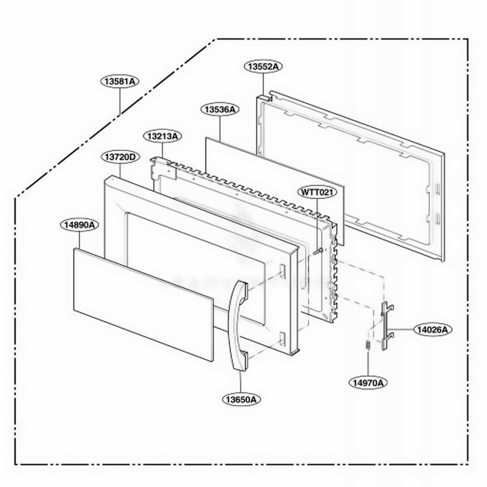 Door Parts Diagram and Parts List for 79602 KWHESEG LG Range