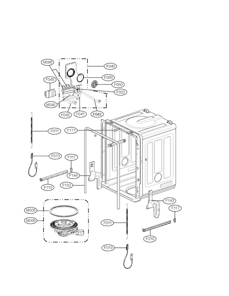 Tub Parts Diagram and Parts List for LDS5811BB-01  LG Dishwasher