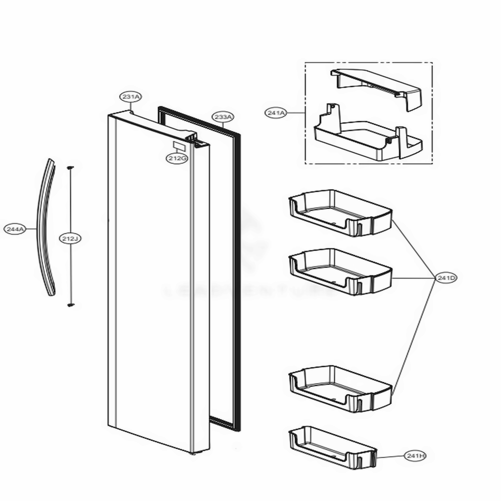 Refrigerator Compartment 1 Diagram and Parts List for LSXS26326S ASTCNA7 LG Refrigerator