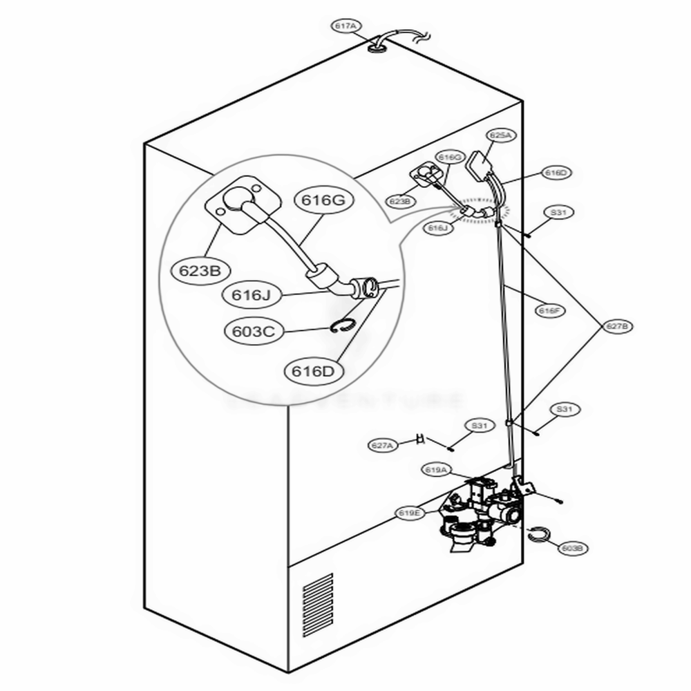 Valve And Water Tube Parts Diagram and Parts List for 71063 ASTCSE2 LG Refrigerator