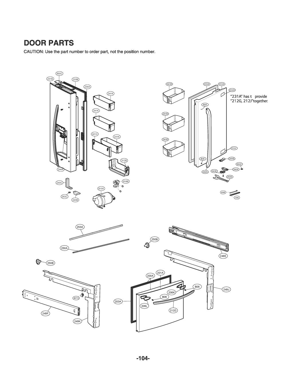Door Parts Diagram and Parts List for GR-L228NSSM ASTCNA4 LG Refrigerator