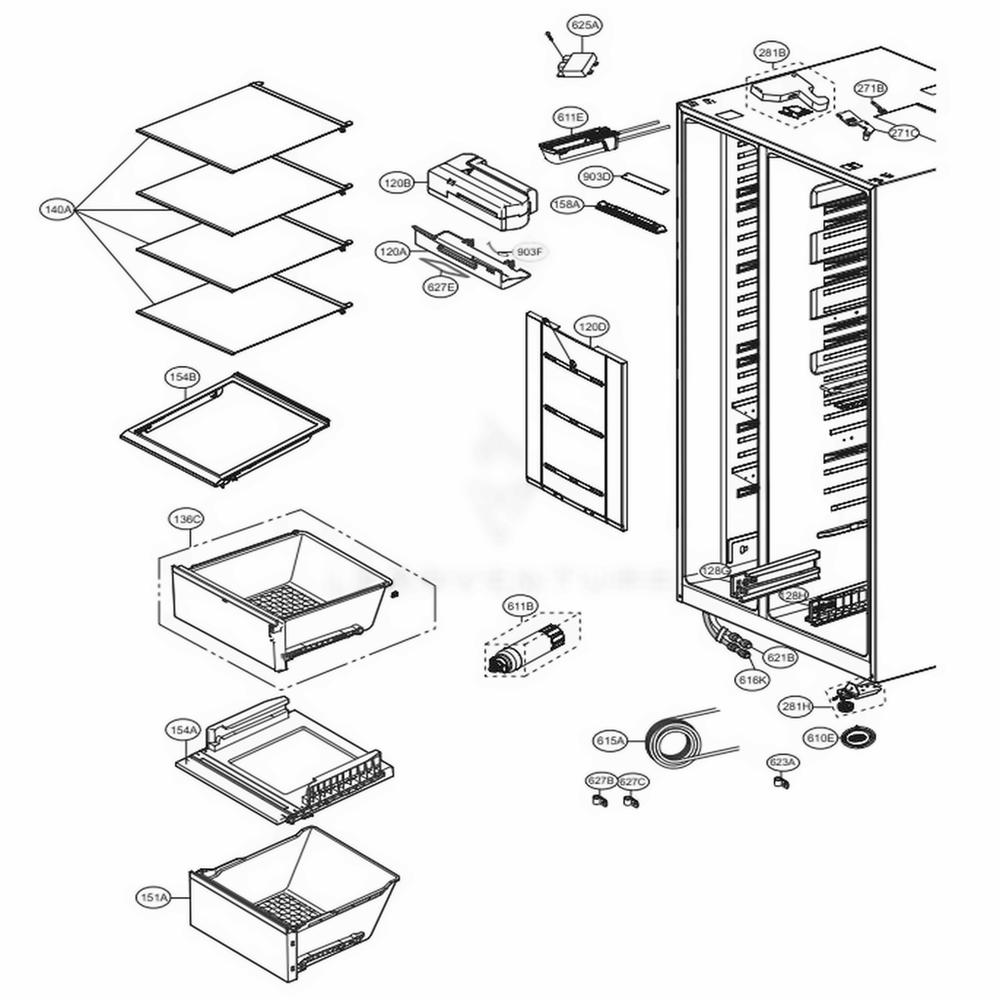 Refrigerator Compartment Diagram and Parts List for LSXS26366S ASTCNA0 LG Refrigerator