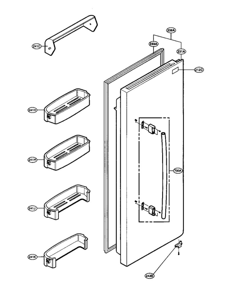 Refrigeror Door Diagram and Parts List for LSC26905TT 00 LG Refrigerator
