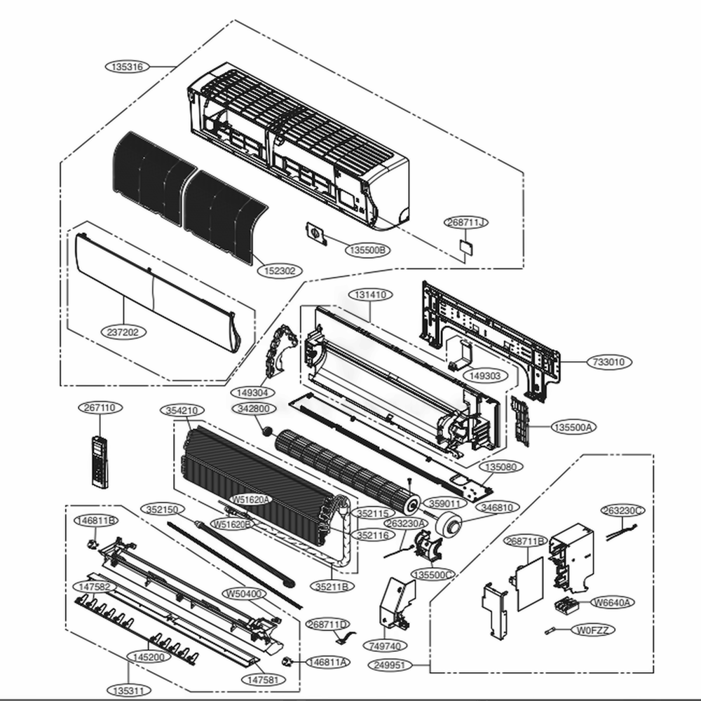 Main Diagram and Parts List for LMEN126HVT EMBALUS LG Air Conditioner