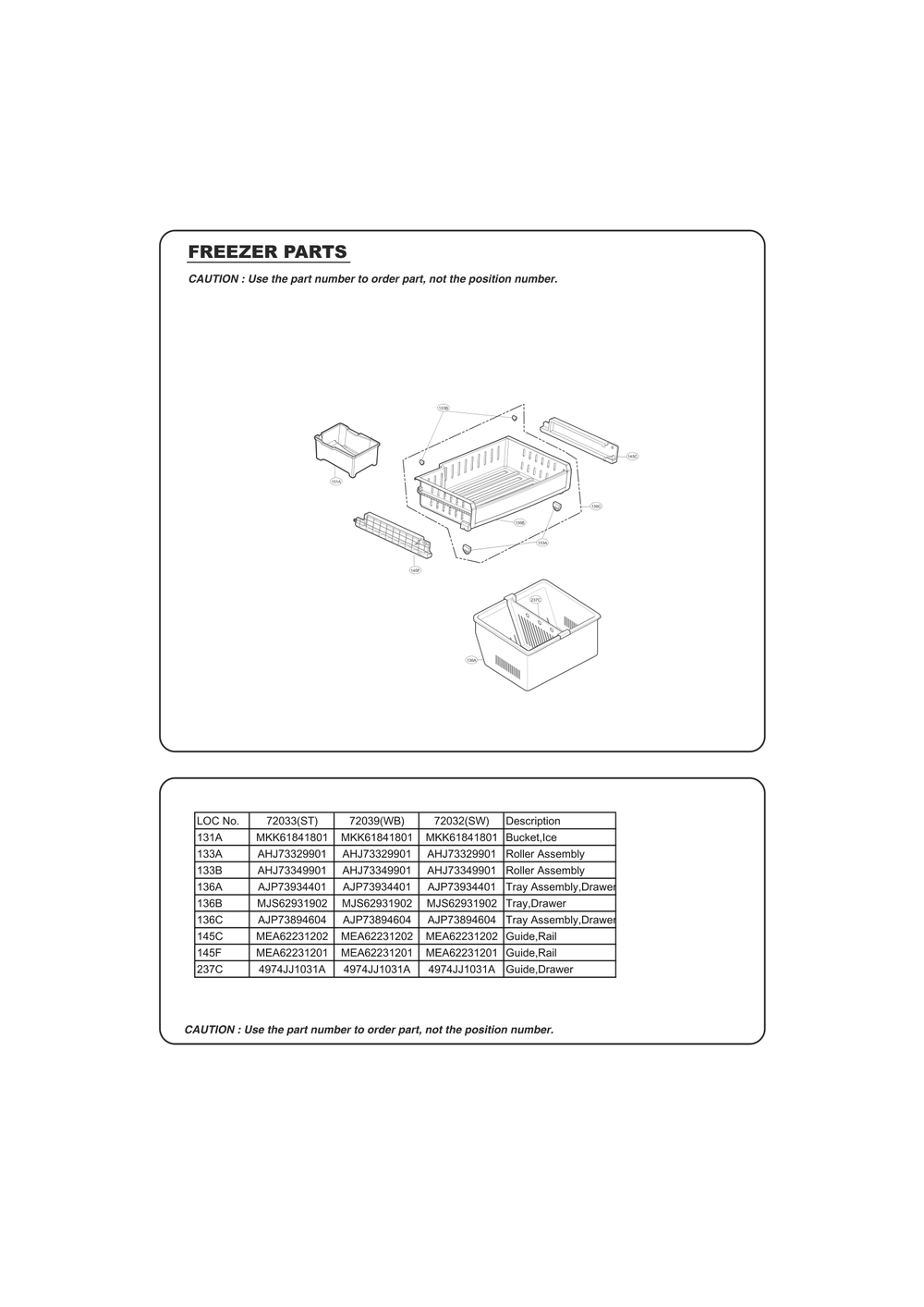 Freezer Parts Diagram and Parts List for GC-L258VQXP ASWCSE3 LG Refrigerator