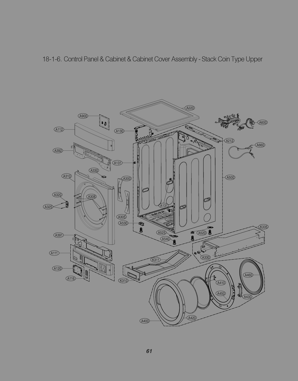 Upper Control Panel And Cabinet And Cabinet Cover Assembly Diagram and Parts List for RN1870AN2 ASSEELC LG Dryer