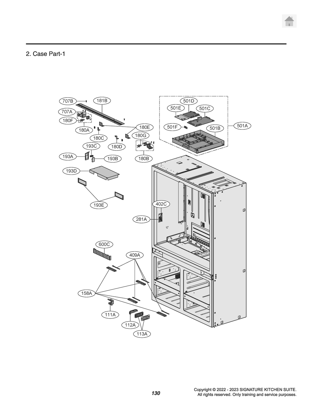 Case Part-1 Diagram and Parts List for GR-825FGPRM ASWCNA0 LG Refrigerator