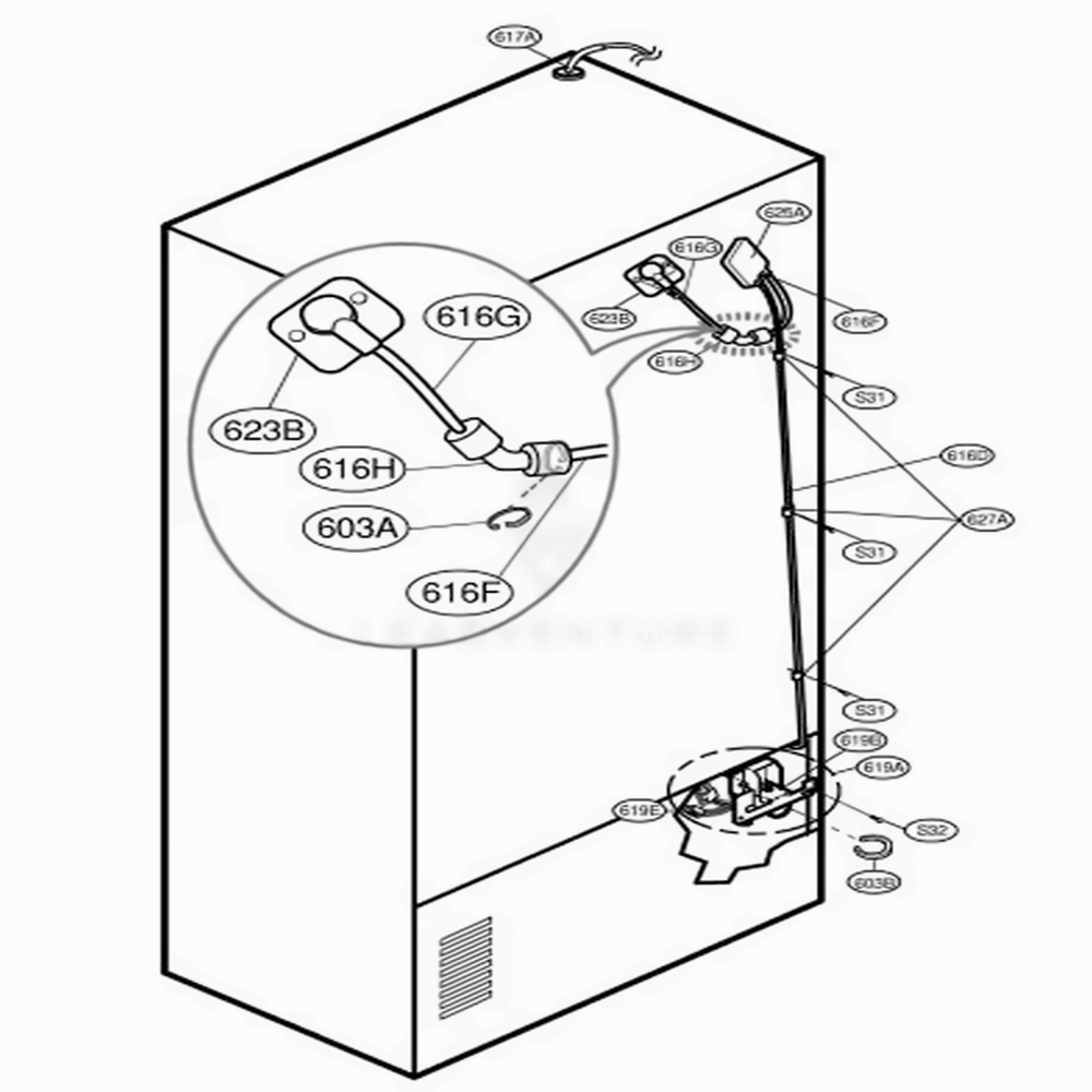 Valve And Water Tube Parts Diagram and Parts List for 78739 AWBCSER LG Refrigerator
