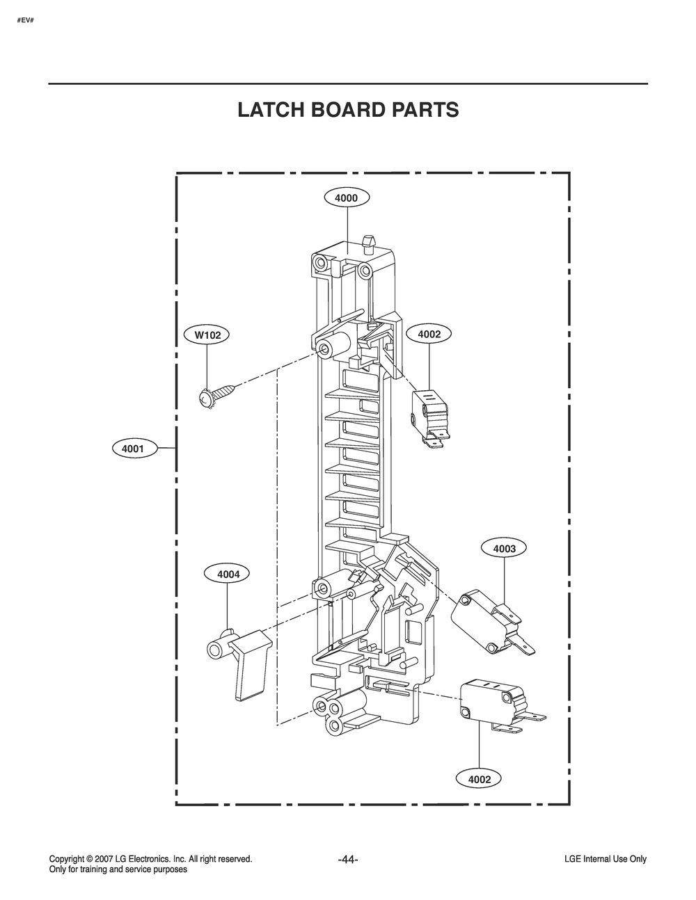 Latch Board Parts Diagram and Parts List for MV2294BSHL CB1ELGA LG Microwave