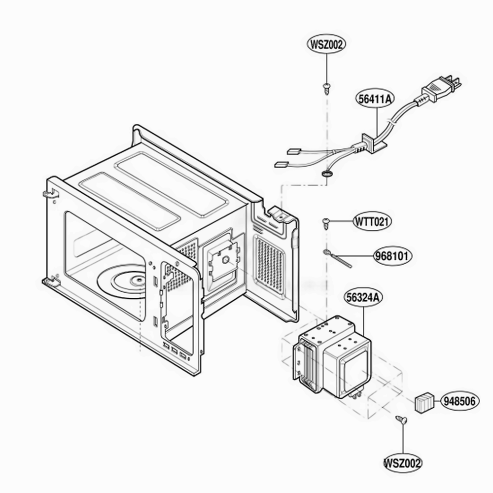 Interior Parts Diagram and Parts List for MT1130SGB SGEWRP LG Range