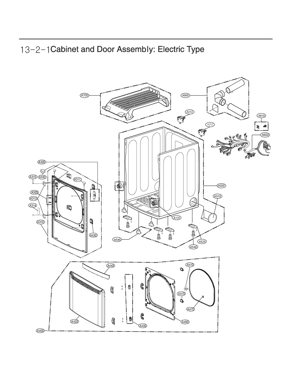 Cabinet And Door Assembly Diagram and Parts List for DLE7000WA ABWEEUS LG Dryer