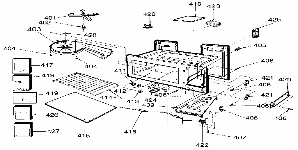Cavity Diagram and Parts List for 7218915580  Kenmore Microwave