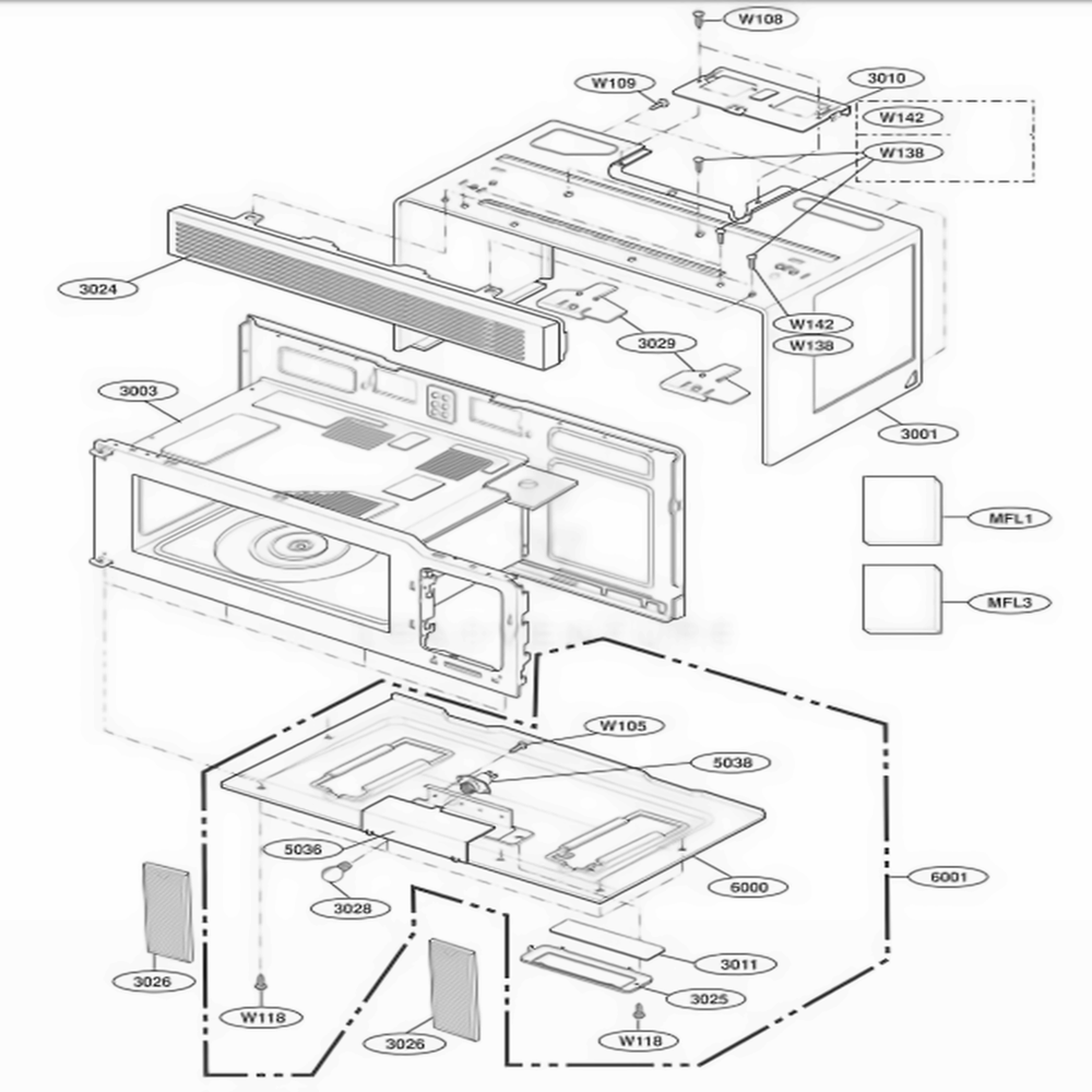 Oven Cavity Parts Diagram and Parts List for 80012 CWHESEA LG Wall Oven
