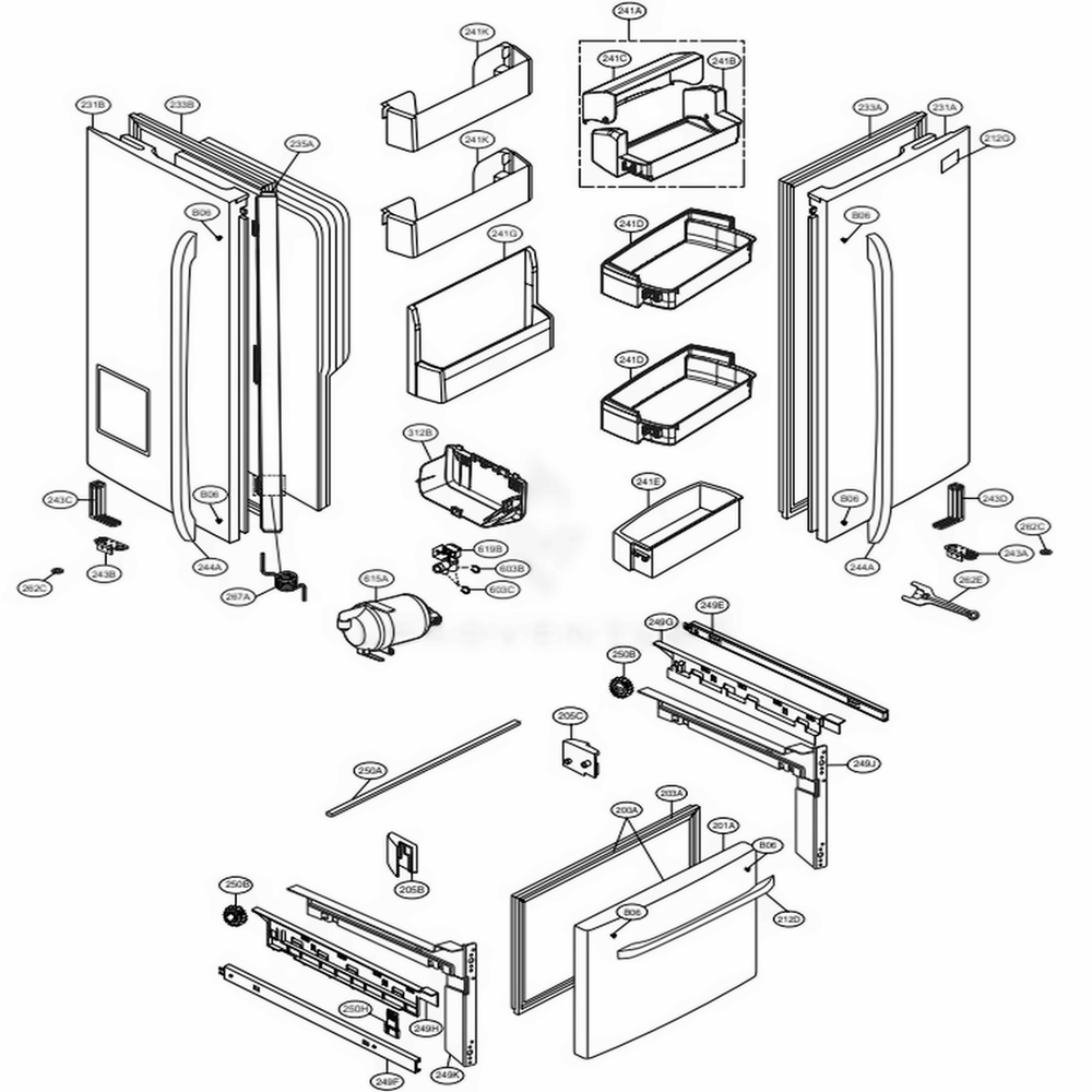 Door Parts Diagram and Parts List for LFX21976ST ASTCNA1 LG Refrigerator