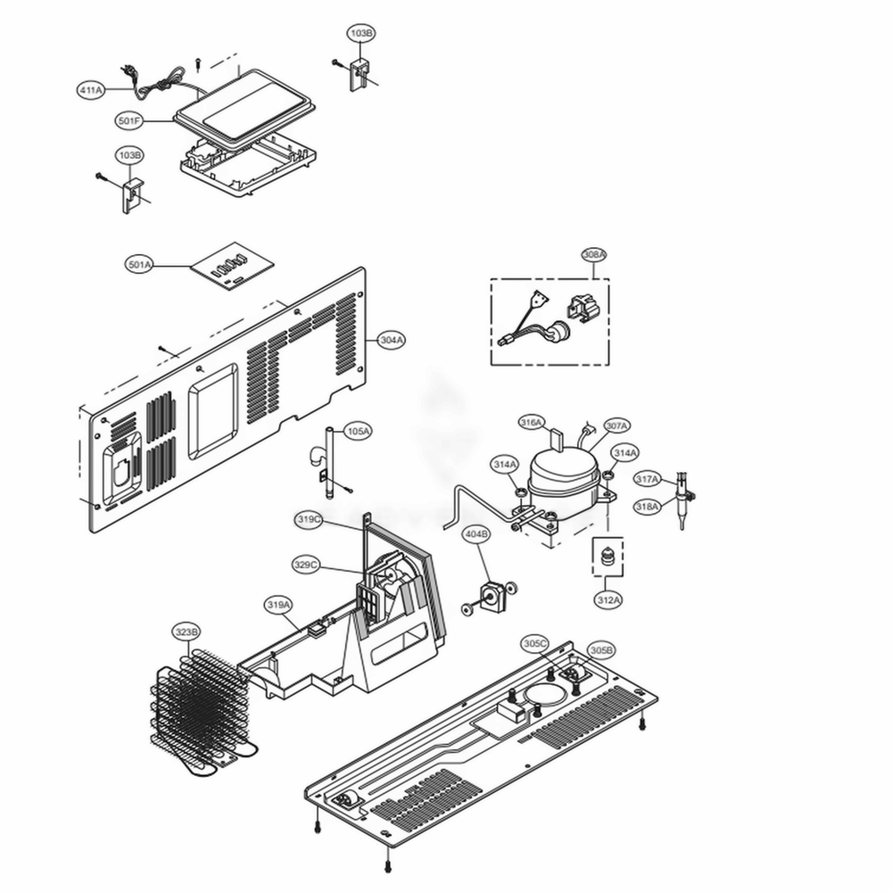 Machine Compartment Diagram and Parts List for LSXS26326S ASTCNAZ LG Refrigerator