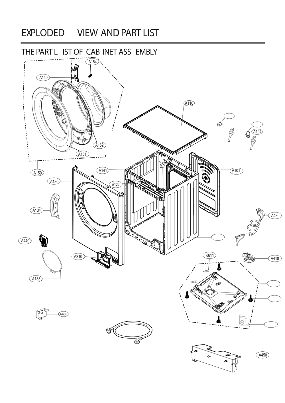 Cabinet Assembly Diagram and Parts List for WM1455HWA ABWEVUS LG Washer