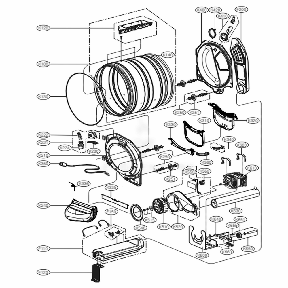 Drum And Motor Assembly: Electric Type Diagram and Parts List for DLEX4270W ABWEEUS LG Dryer