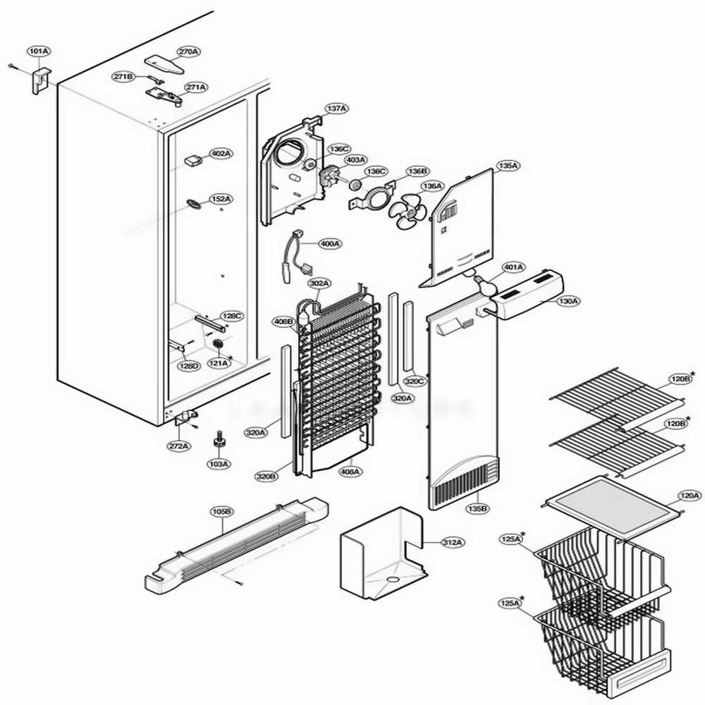 Freezer Compartment Diagram and Parts List for LRSPC2331NI ANICLGA LG Refrigerator