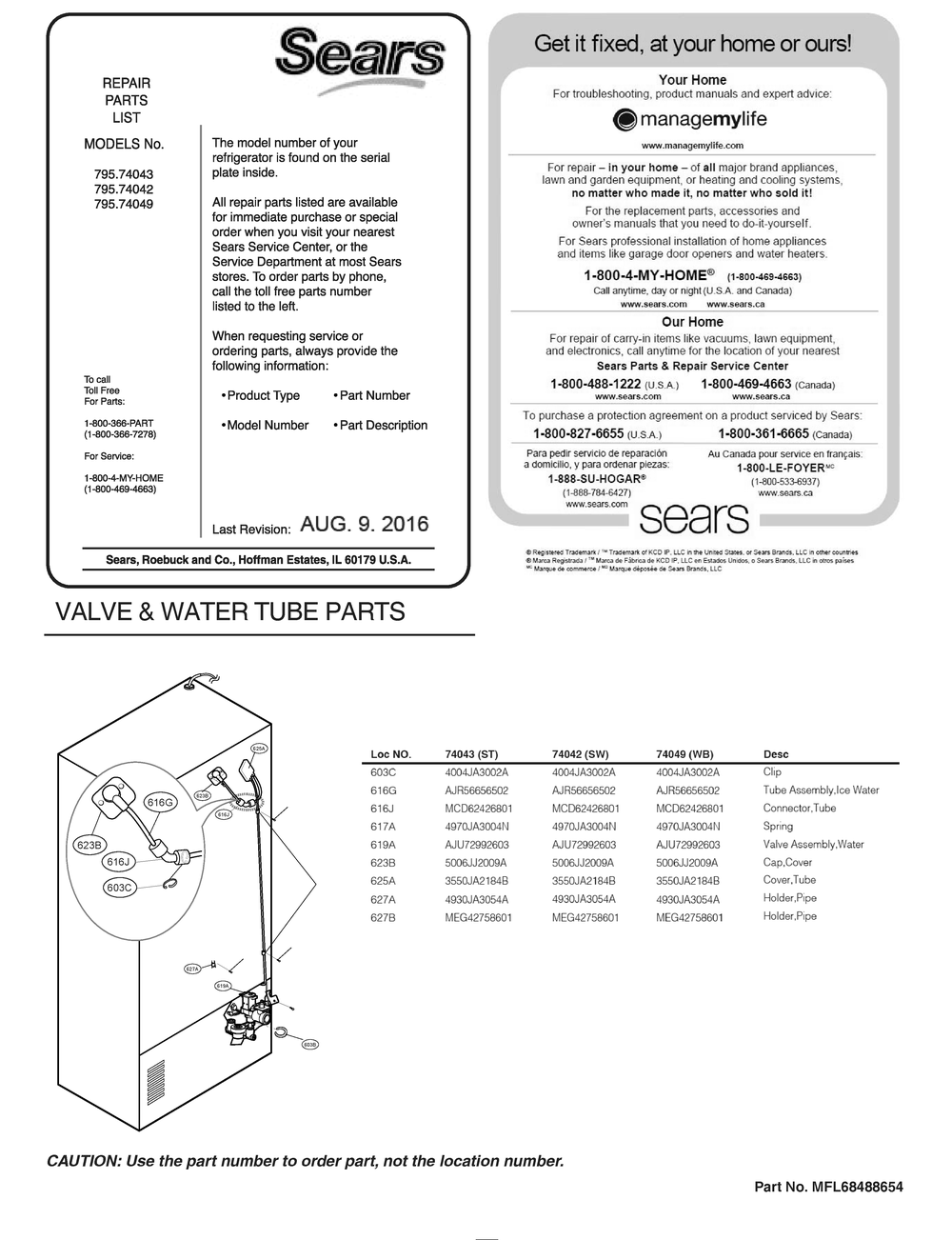 Valve And Water Tube Parts Diagram and Parts List for GR-L268LQTM ASWCSE2 LG Refrigerator