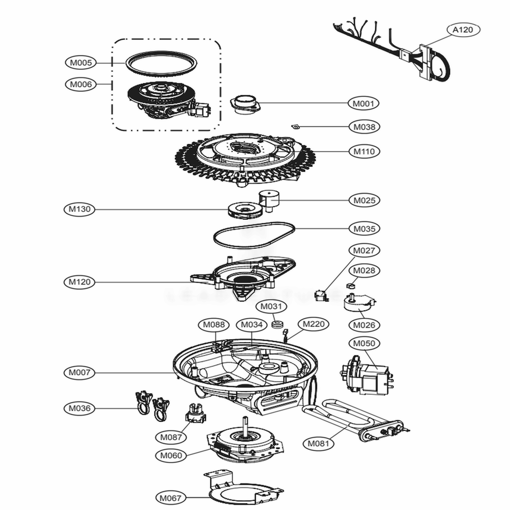Sump Assembly Diagram and Parts List for LDS5540ST ASTEEUS LG Dishwasher