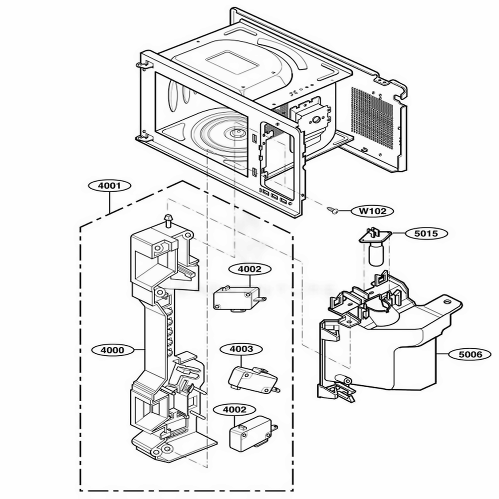 Latch Board Parts Diagram and Parts List for 63992 AWHESEA LG Wall Oven