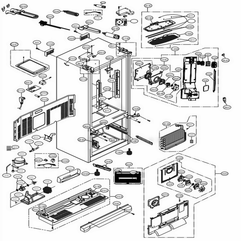 Case Parts Diagram and Parts List for LMXS27626D ASBCNA0 LG Refrigerator