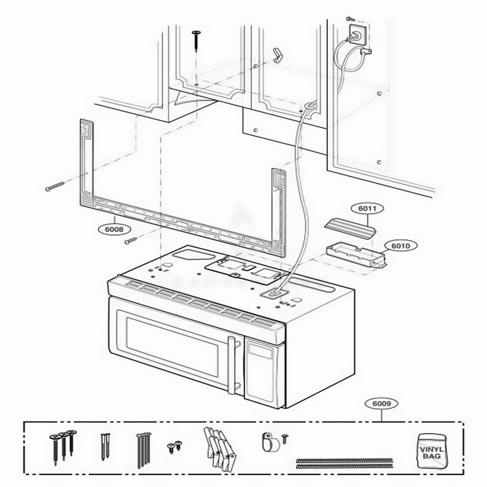 Installation Parts Diagram and Parts List for JMV8208AAB ABKEJEN LG Wall Oven