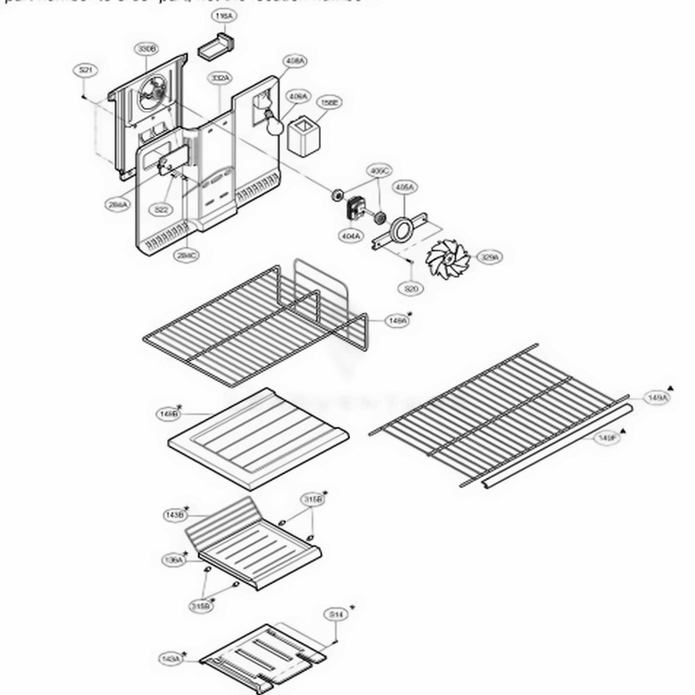 Freezer Parts Diagram and Parts List for 75952 ASWCSEF LG Refrigerator