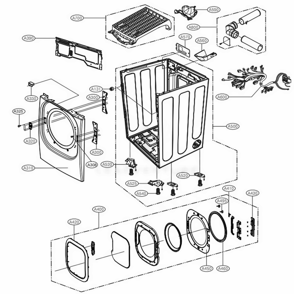 Cabinet And Door Assembly Electric Type Diagram and Parts List for DLEX2801R ACREEUS LG Dryer