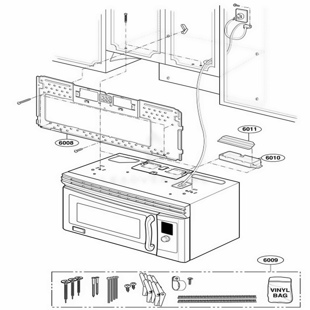 Installation Parts Diagram and Parts List for 80804 AB6ESEA LG Microwave