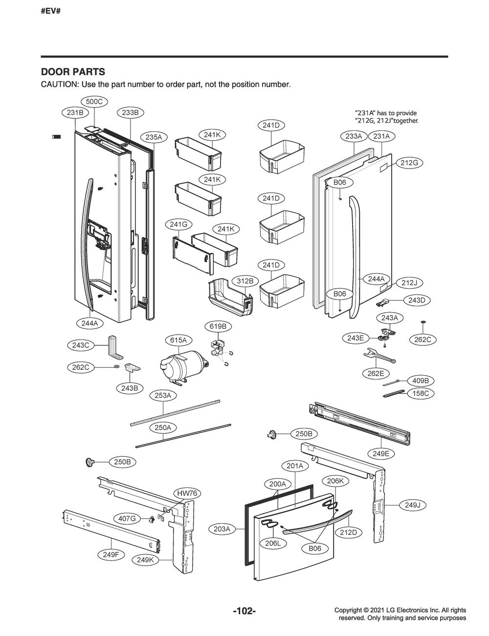 Door Parts Diagram and Parts List for GR-L228NSSM ASTCNAA LG Refrigerator
