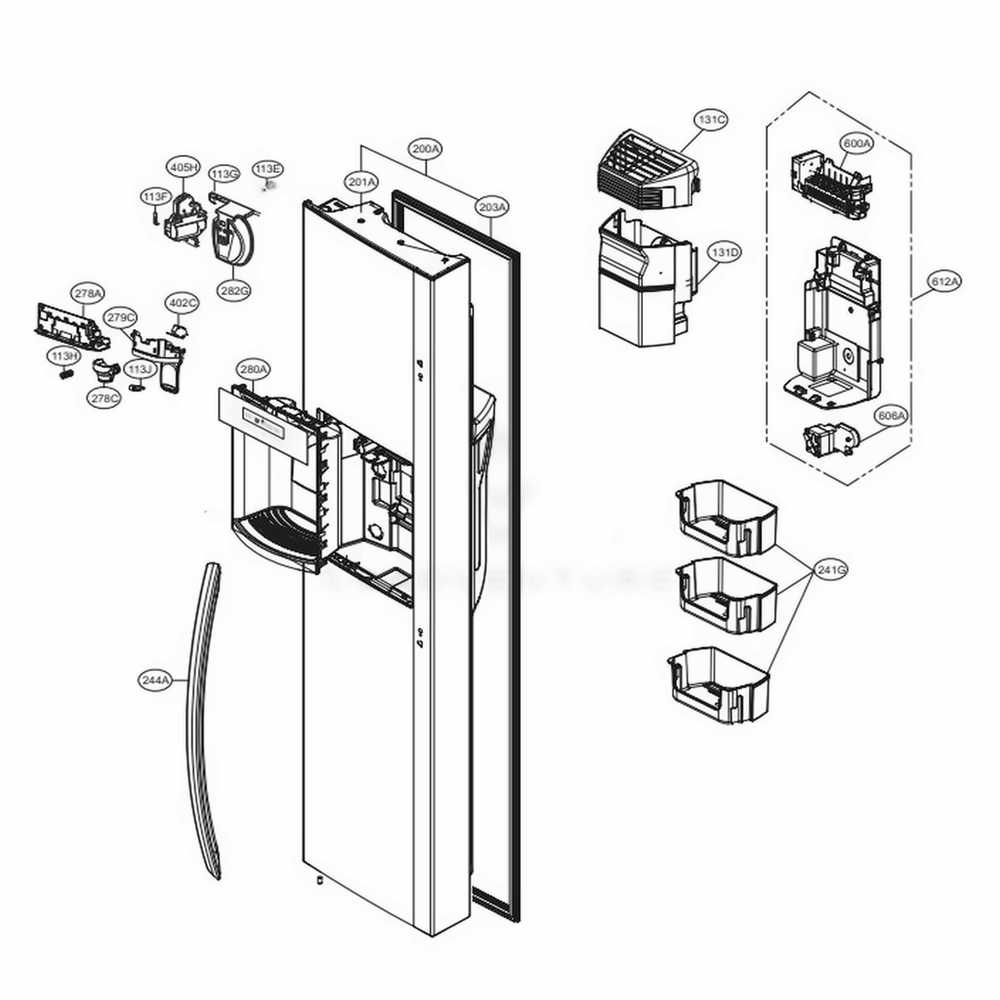 Freezer Door Diagram and Parts List for 51839 AWBCSE2 LG Refrigerator