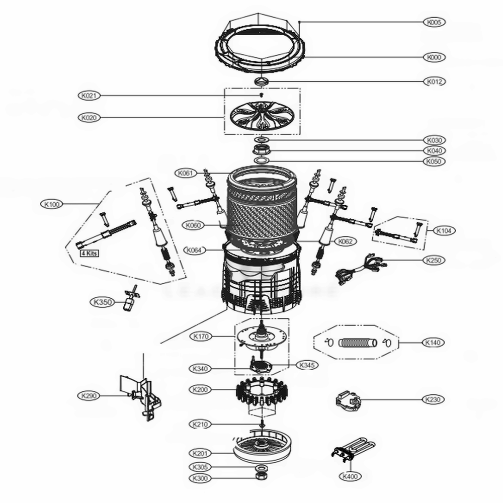 Tub Assembly Diagram and Parts List for 42652115 ABWEEUS LG Washer Dryer Combo