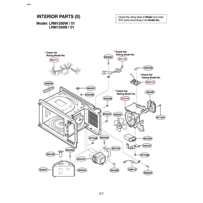 Section 5 Diagram and Parts List for LRM1250B CB1ELGA LG Microwave Oven Combo