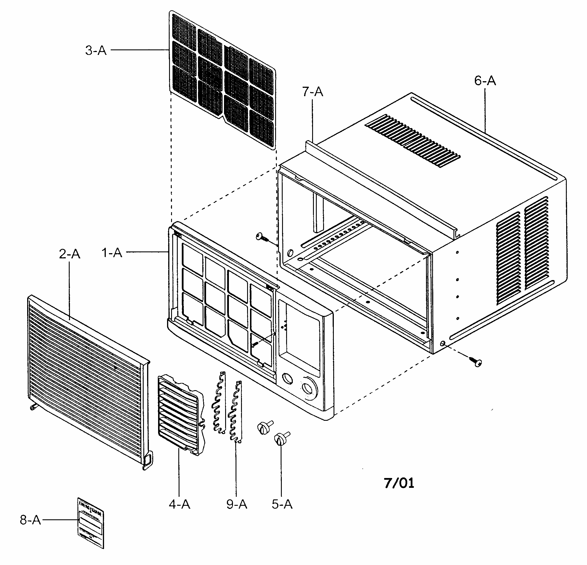 Air Conditioner Diagram and Parts List for 58071121100  Kenmore Air Conditioner
