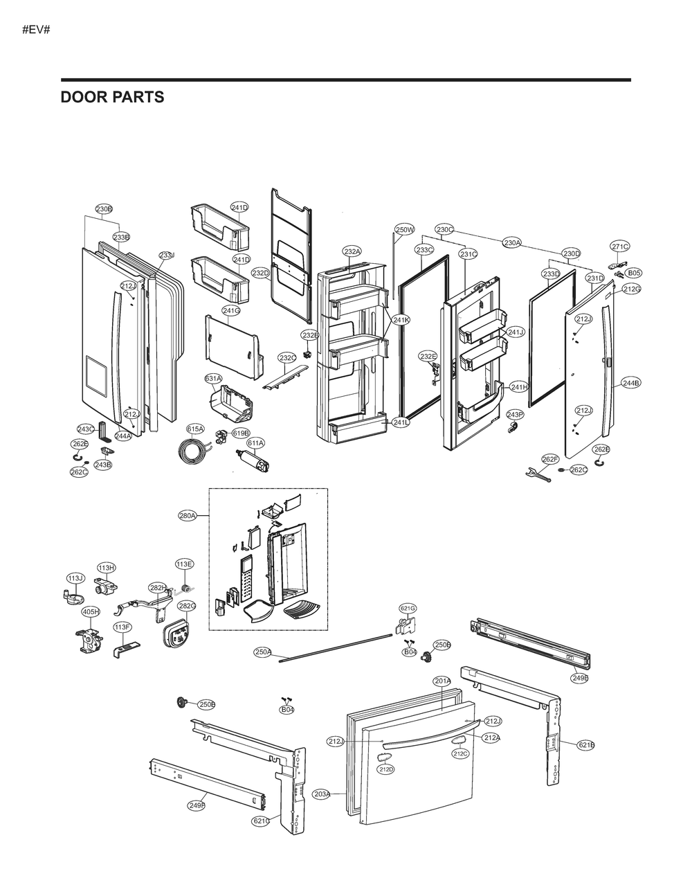 Door Parts Diagram and Parts List for GM-J268NSJM ASTCNA0 LG Refrigerator
