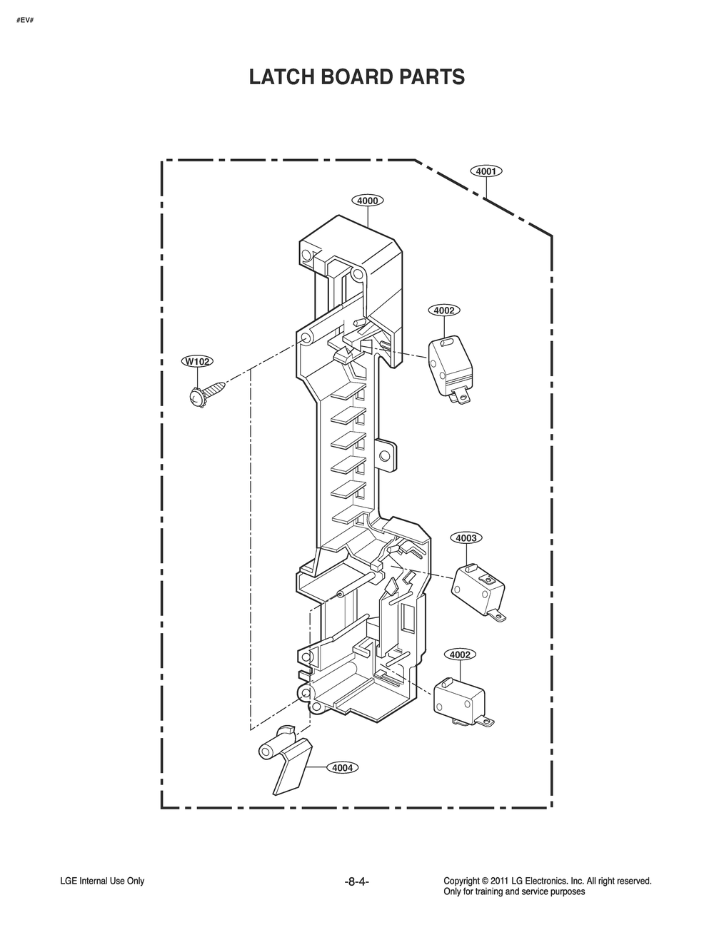 Latch Board Parts Diagram and Parts List for MQ1724FSDL CFSESTD LG Microwave