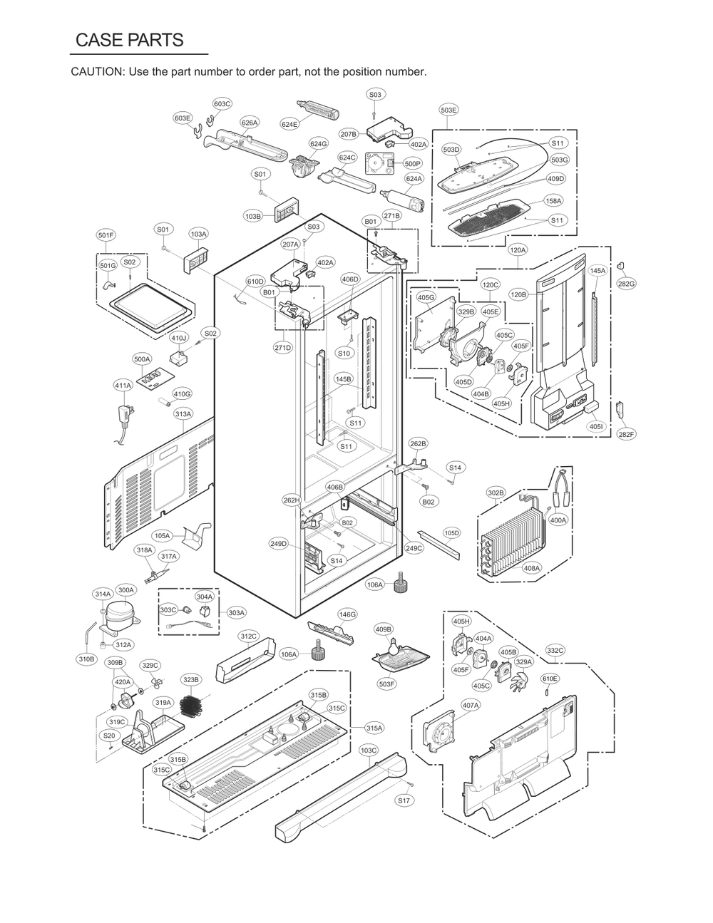 Case Parts Diagram and Parts List for GC-L288NQXP ABICSE4 LG Refrigerator