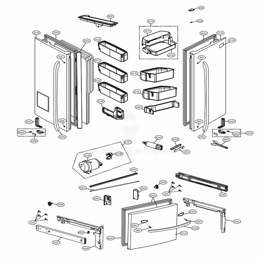 Door Parts Diagram and Parts List for LFXC24726S ASTCNA0 LG Refrigerator