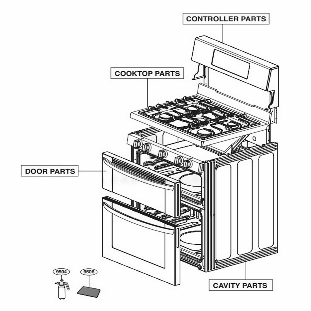 Main Diagram and Parts List for LDG3035ST FS1ELGA LG Wall Oven