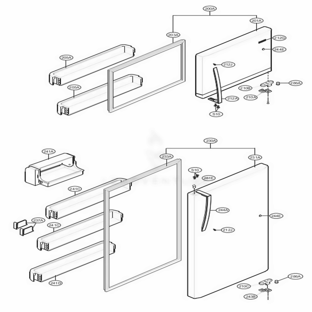 Door Parts Diagram and Parts List for 78033 ASTCSE6 LG Refrigerator