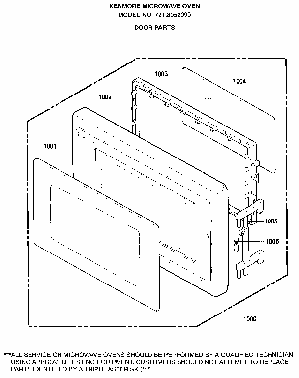 Door Diagram and Parts List for 7218952090  Kenmore Microwave