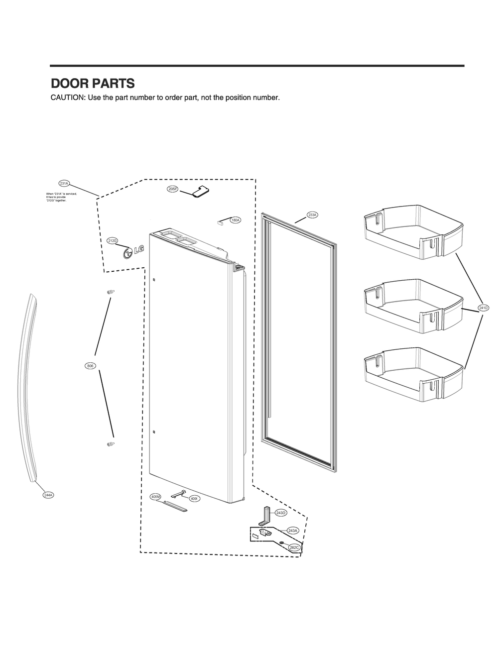 Door Parts 2 Diagram and Parts List for GR-L30GMSRM ASTCNA0 LG Refrigerator